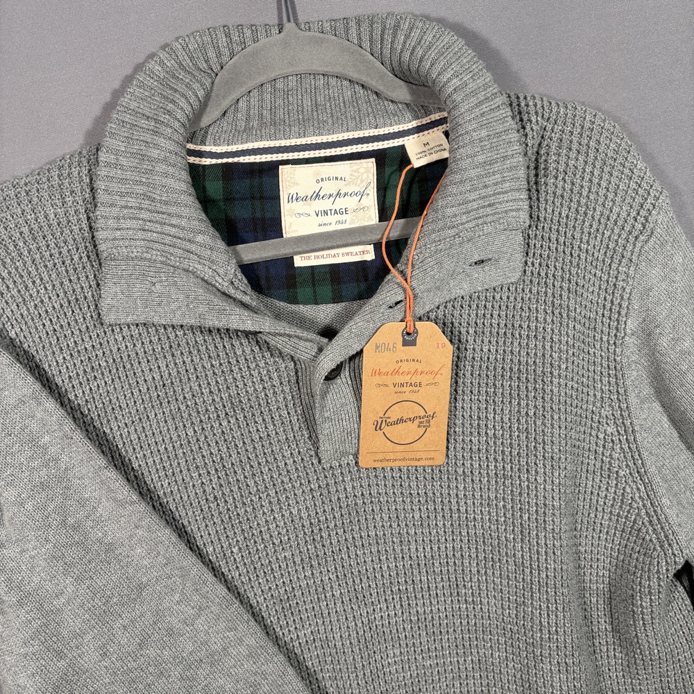 Weatherproof Vintage Sweater Gray Button Shawl Collar Medium Holiday Classic